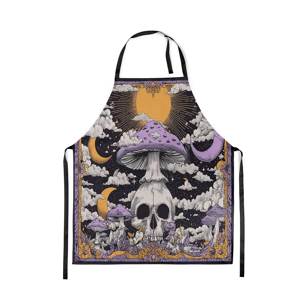 

Halloween Waterproof Apron Horror Skull Apron Spooky Halloween Decor Kitchen Aprons For Teens Adults, Moon And Stars Mushroom