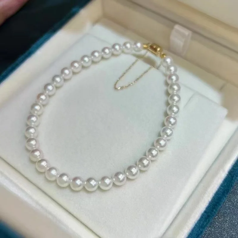 

SGARIT Trendy Design Pearl 5-6mm 18k Gold Round Pearl Bracelet for Women Anti-loss safety chain Jewellery for Gift ST05