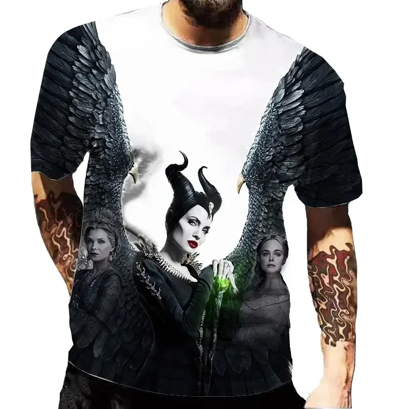 

2024 Disney Villain Maleficent The Evil Queen 3D Print T-shirt For Boys Girls Summer O-neck Tees Streetwear Tops