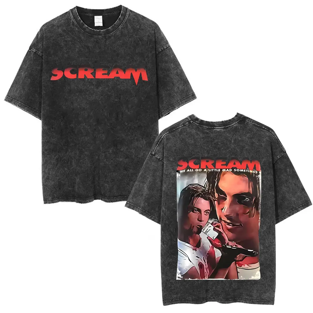 

Washed Vintage 90s Horror Movie Scream Billy Loomis Graphic T-shirt Men Women Casual Oversized Streetwear Men's Cotton T Shirts