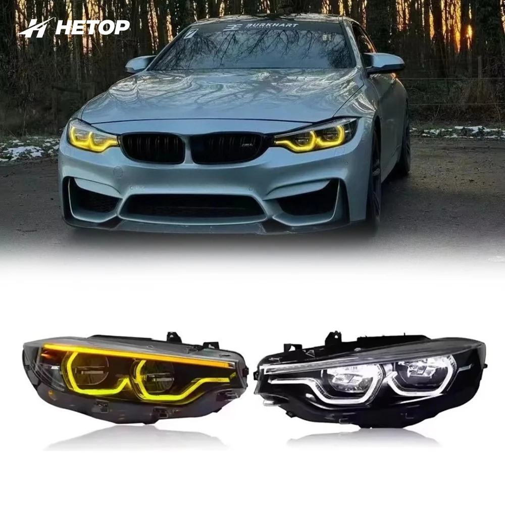 

Фары HETOP F32 2013-2019, двухцветные IKON V2 (желтые и белые ДХО), для BMW 4 серии F36 F80 M4 F82, комплект передних фар