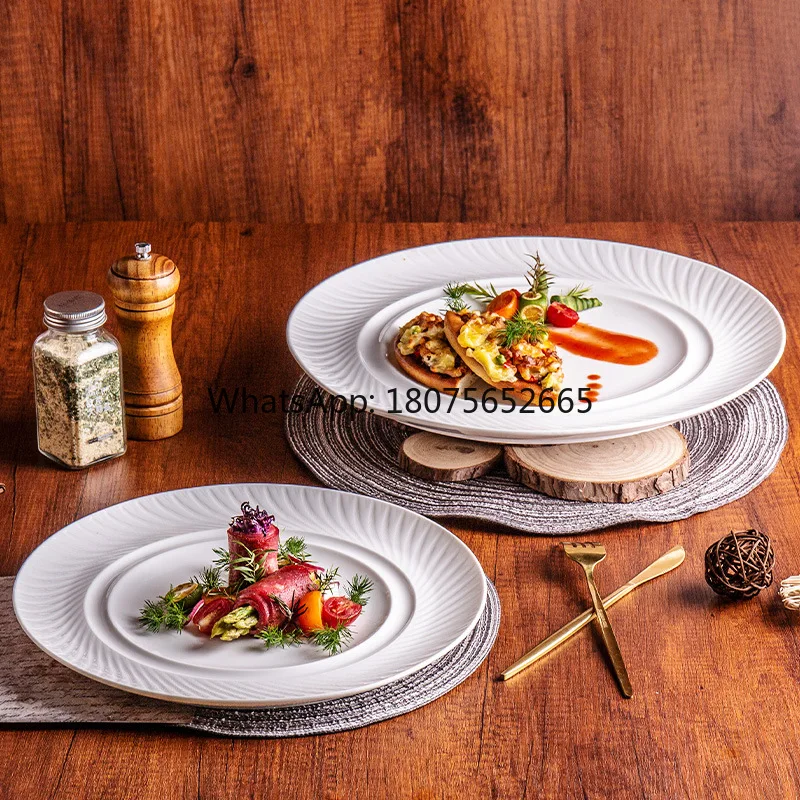 Minimalist white ceramic plate - creative & unique for home, steak, and restaurant table settings