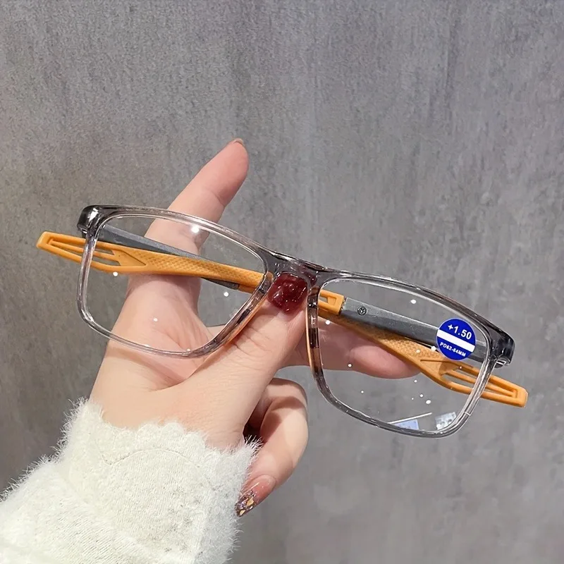 4 Stück Lesebrillen im sportlichen Stil für Männer und Frauen – transparente Gläser im Retro-Quadrat-Design, Anti-Blaulicht, mehrere Farben – Detail 5