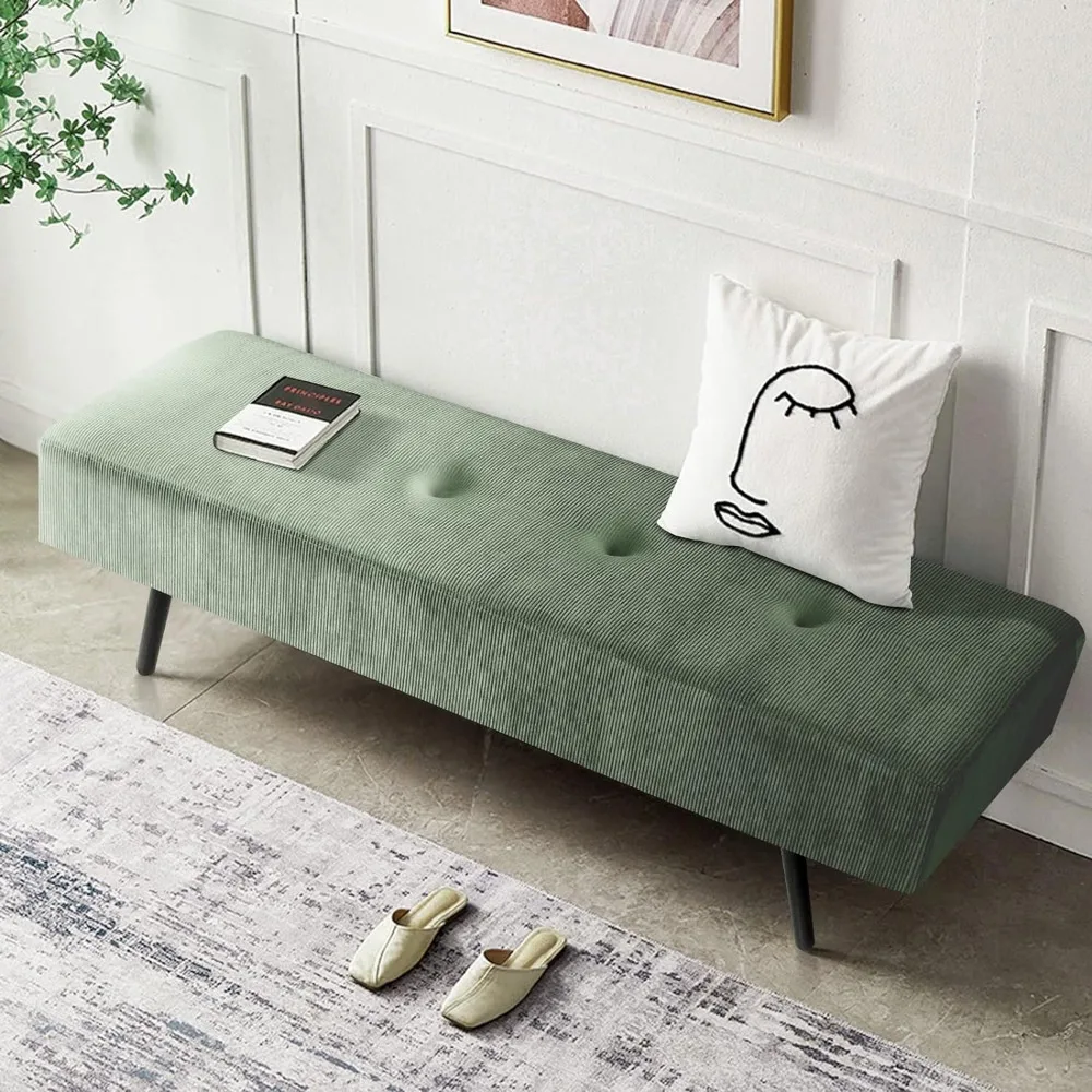 Bench Green Bench for Bedroom,  Ottoman End of Bed, Corduroy Padded Benches for Living Room,Green