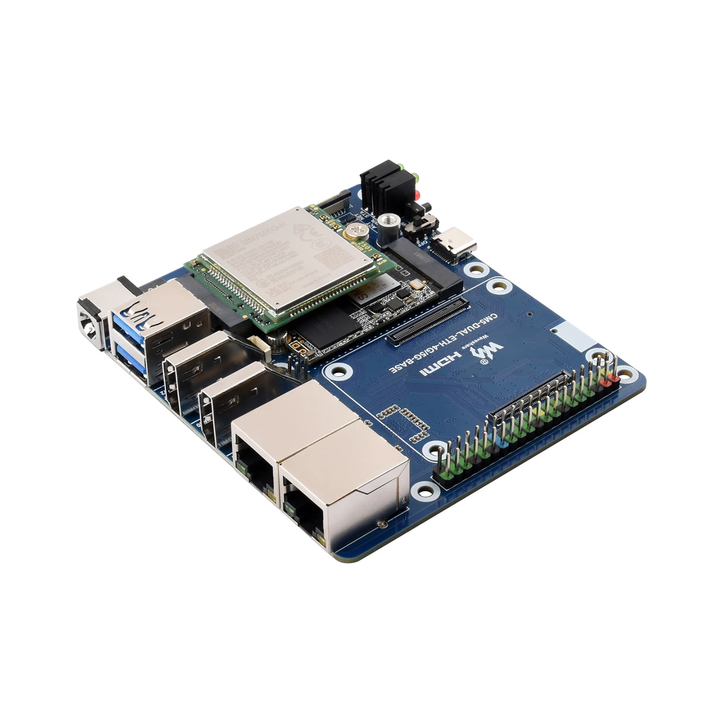 

Базовая плата Waveshare Dual Ethernet для Raspberry Pi CM5, поддерживает модуль 4G/5G, двойные выходы с дисплеем 4K и двойные интерфейсы MIPI