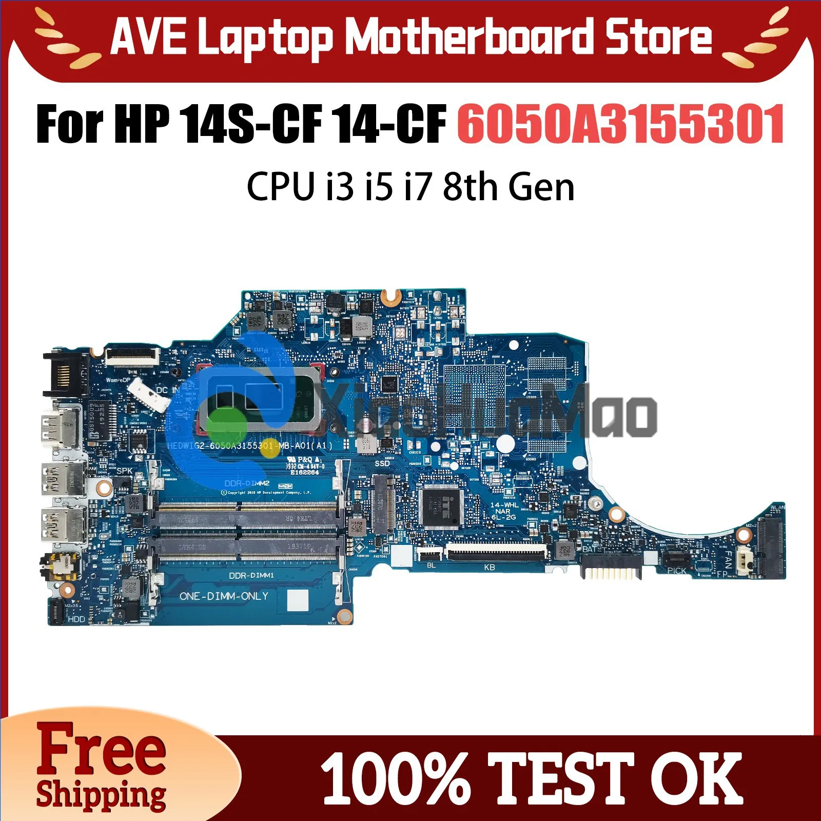 

Computer Mainboard For HP Pavilion 14S-CF 14-CF L38212-601 Laptop Motherboard CPU I3 I5 I7 8th Gen 6050A3155301 Systemboard