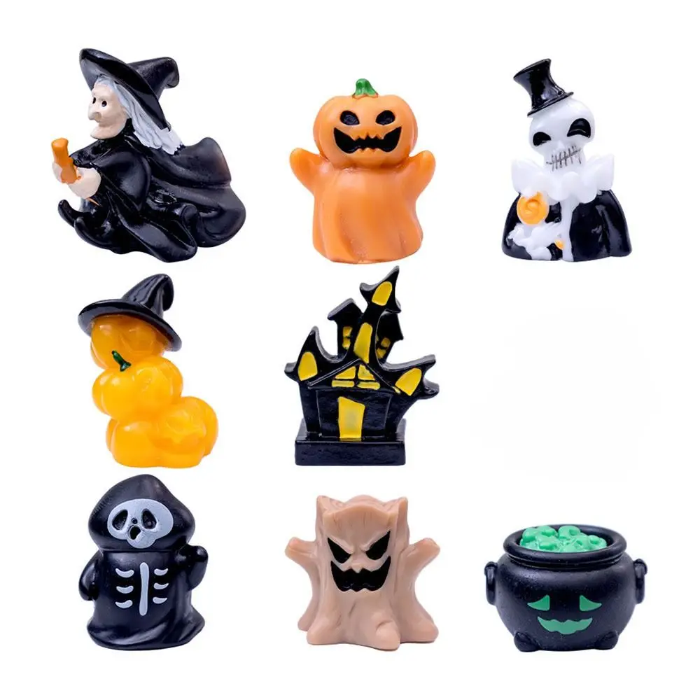Multicolor Miniature Witch Figurine Ghost Castle Halloween Cartoon Pumpkin Statue Resin Micro Landscape Desktop Knick-knack