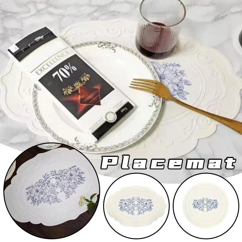 

Waterproof Silicone Placemats - Carved Floral Vintage Design, Non-Slip Kitchen & Dining Table Mats for Coffee Counter