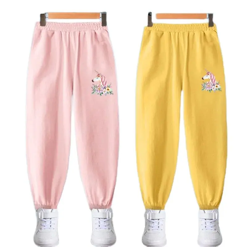 Girls Flower Unicorn Thin Anti-mosquito Pants Kids Summer New Harem Pants Children Cotton trousers Pajama Pants