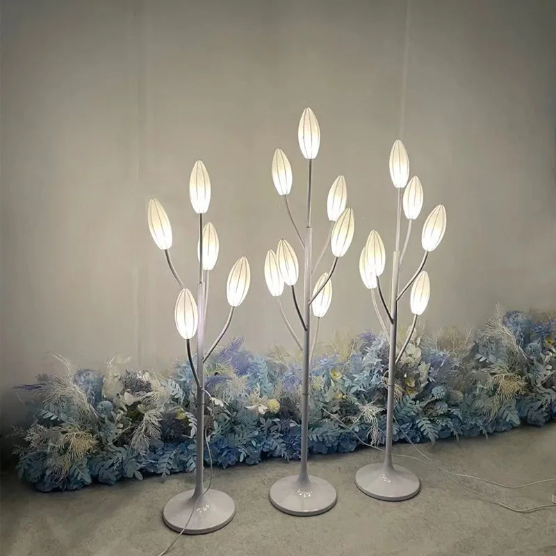 ANITA Contemporâneo Branco Elegante Pé Lily Flores Lâmpadas Decoração Festa Evento LED Road Chumbo Luzes Do Casamento