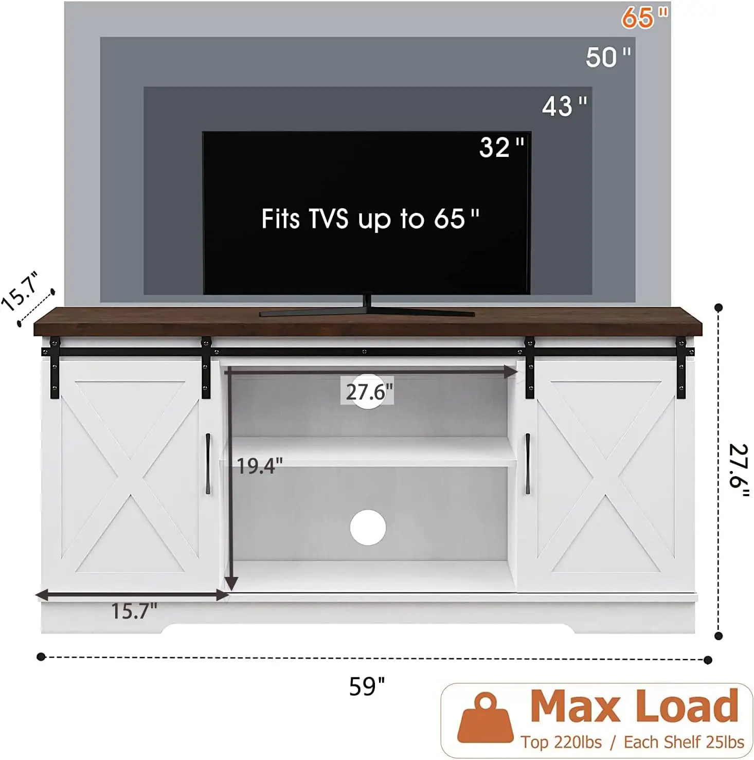 Farmhouse TV Stand for 65 Inch TV, Entertainment Center with Storage and Sliding Barn Doors, Modern Media TV Console TV Stands f