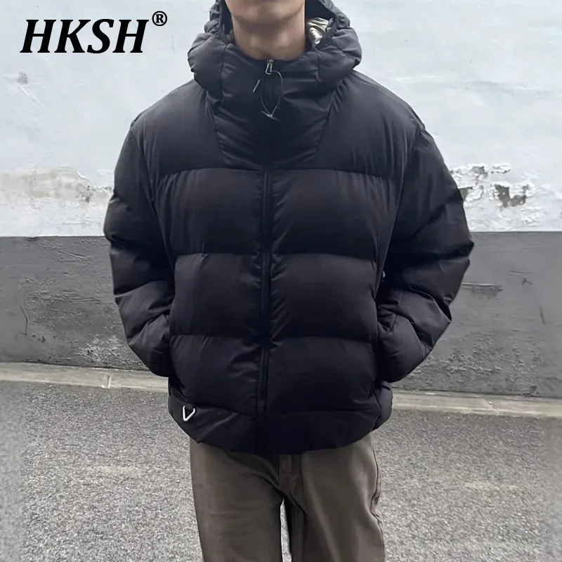 HKSH 2024 Autumn Winter New Men Thickened Padded Coats American Hooded Warm Jacket Fashion Chic Cotton Color Contrast Top HK3197