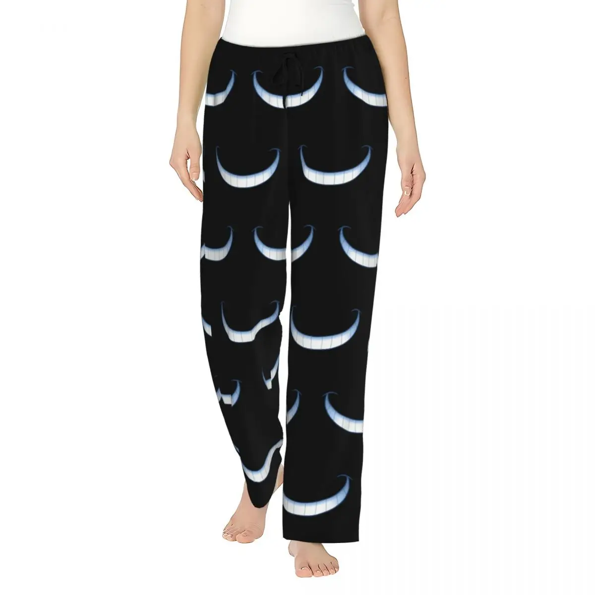 Custom Print Smiling In The Dark Pajama Pants for Women Cheshire Cat Sleep Sleepwear Bottoms with Pockets