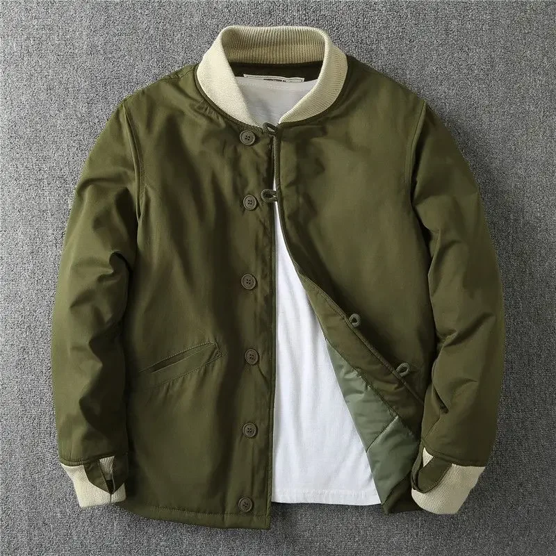 Chaqueta acolchada con botones para hombre, de estilo americano abrigo grueso, uniforme de béisbol informal, Parkas cálidas de estética japonesa,