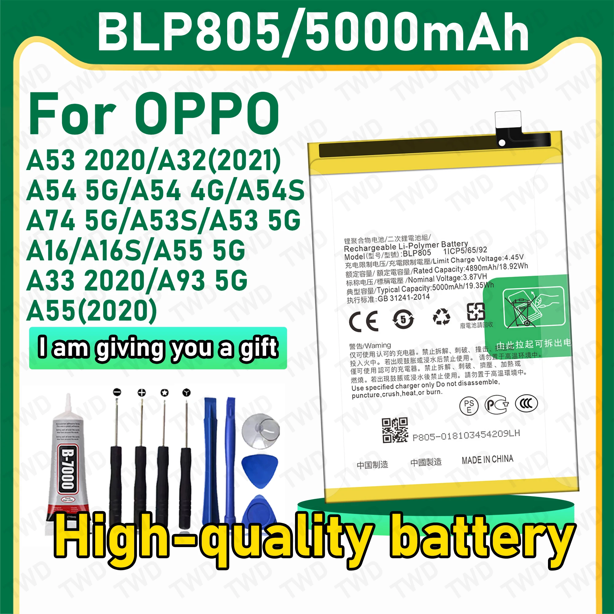 BLP805 Large capacity Battery For OPPO A53 2020/A32 2021/A54 5G/A54 4G/A74 Batteries New High Quanlity+Free Tools