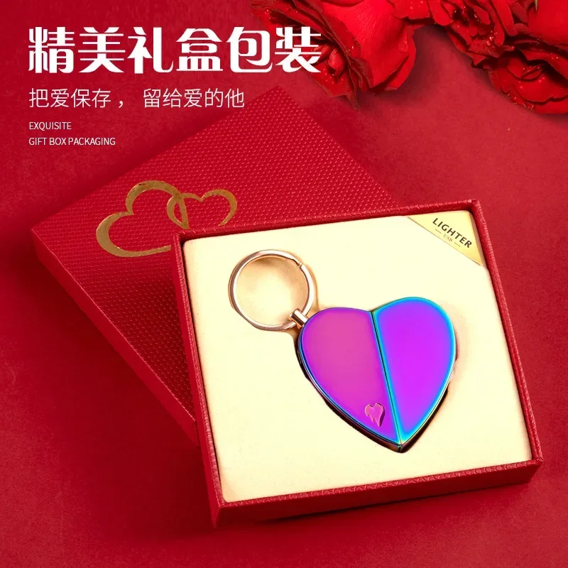 Heart Shaped Dual Purpose Folding Electric Gas Lighter USB Electronic Charging Arc Lighter Flame Butane Gift 2 in 1