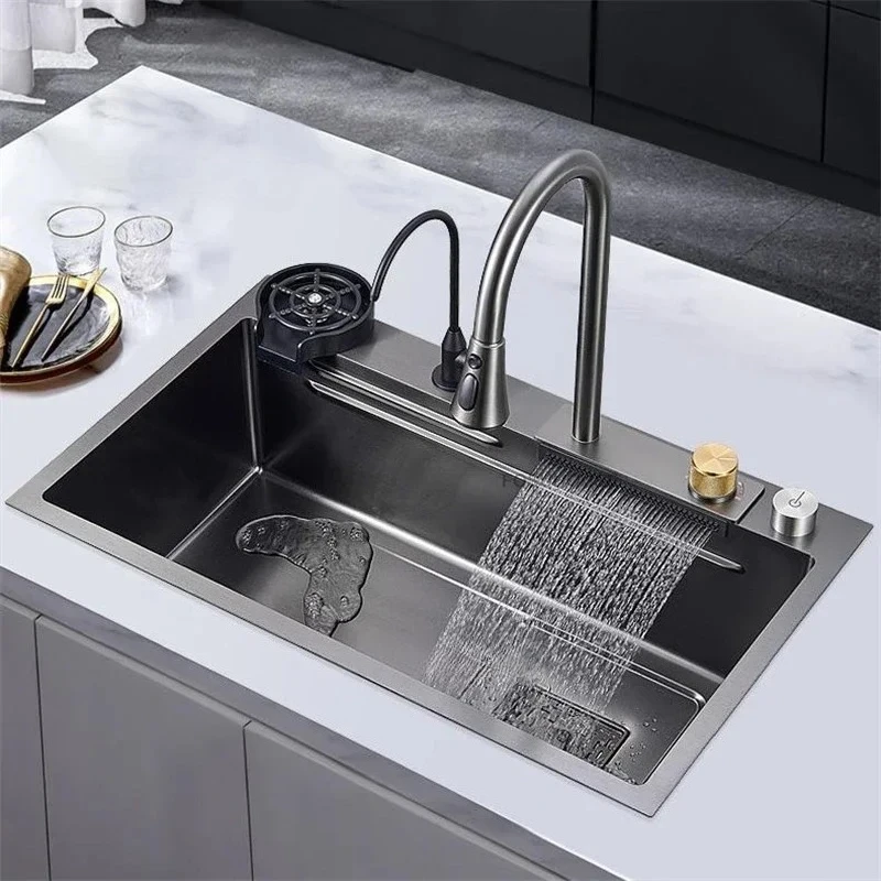 & Handmade Wash Basin Kitchen Accessories Nordic Luxury Stainless Steel Brushed Kitchen Sinks Home Large Single Slot Washing Sin