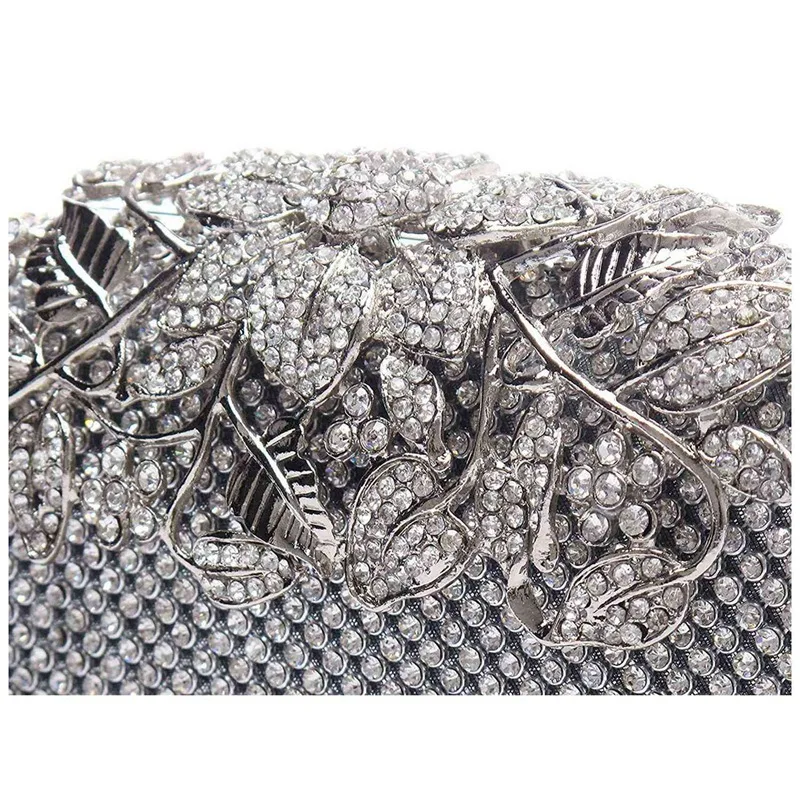 2X Unique Clasp Silver Diamante Crystal Diamond Evening Bag Clutch Purse Party Bridal Prom