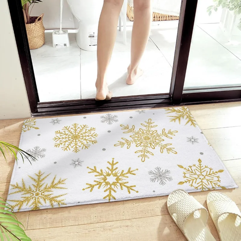 Christmas by mat gold gray snowflake flannel floor mat decoration 61X90cm