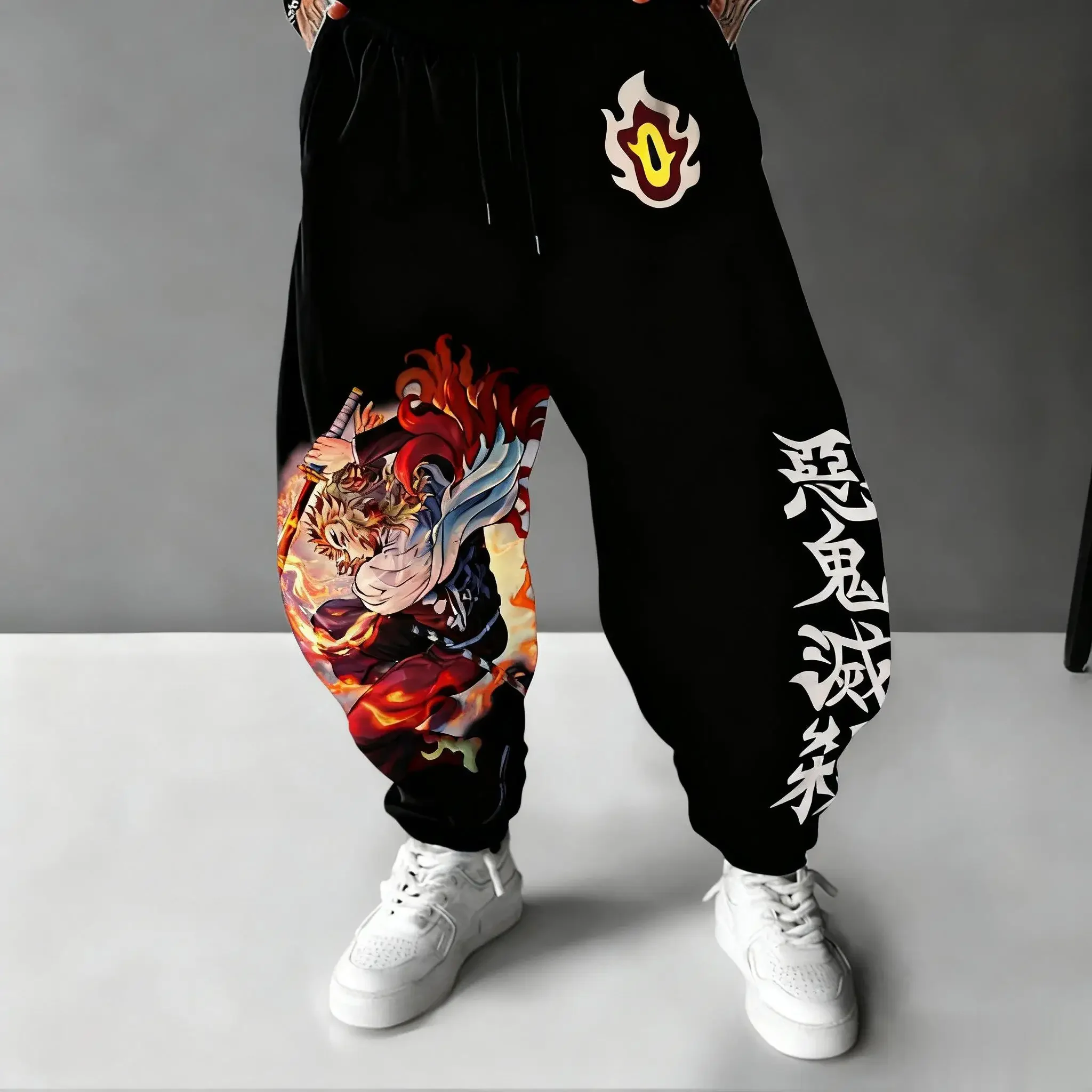 2025 الشتاء الخريف شيطان القاتل أنيمي الجرافيك طباعة ركض السراويل الرجال النساء Sweatpants عادية الهيب هوب بنطلون Y2k الشارع الشهير