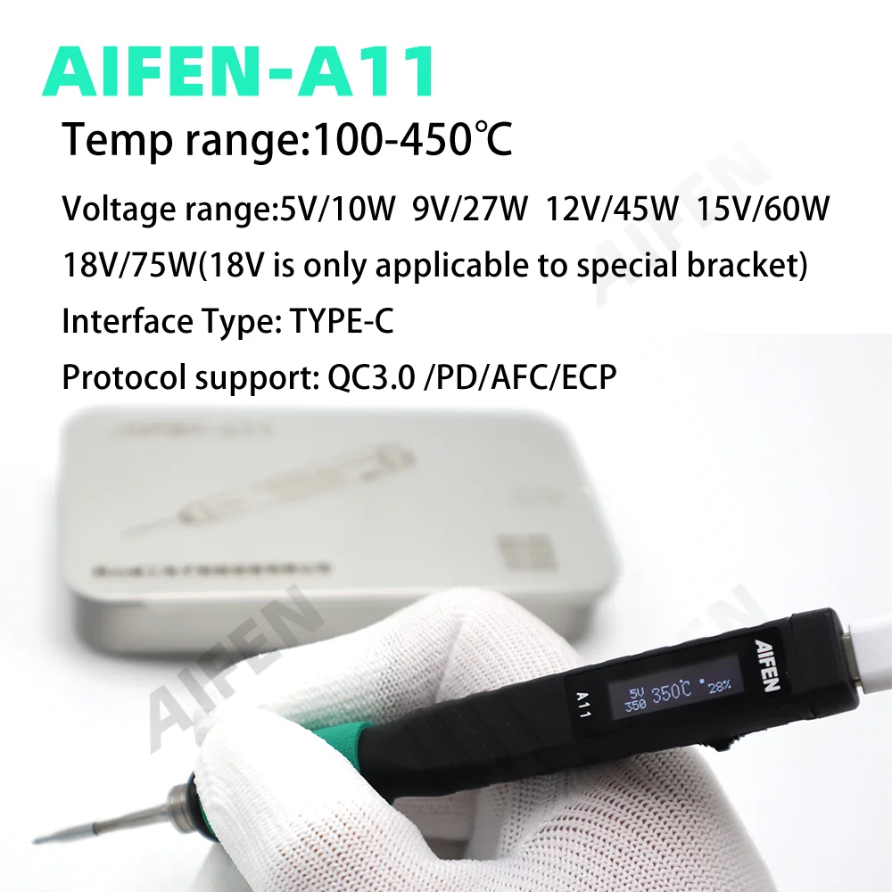 AIFEN A11 Stazione di saldatura USB Punta saldatore originale compatibile 210 Maniglia di controllo della temperatura Stazione di rilavorazione