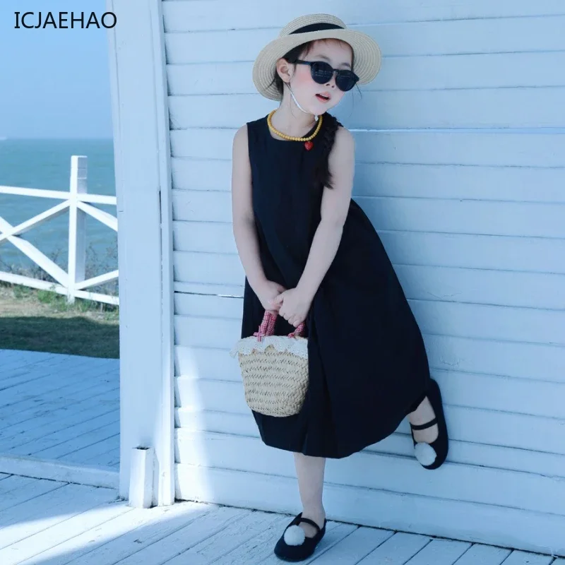 2025 일치하는 어머니 딸 옷 순수 코튼 민소매 a 라인 드레스 여름 휴가 착용 캐주얼 우아한 새로운 해변