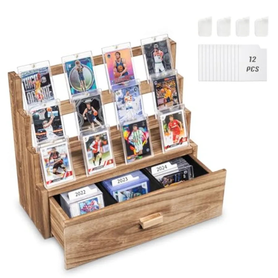 

Trading Card Display 3-Tier Card Display Case with Custom Drawer Wood Graded Card Display with Supporters and Dividers Sports C