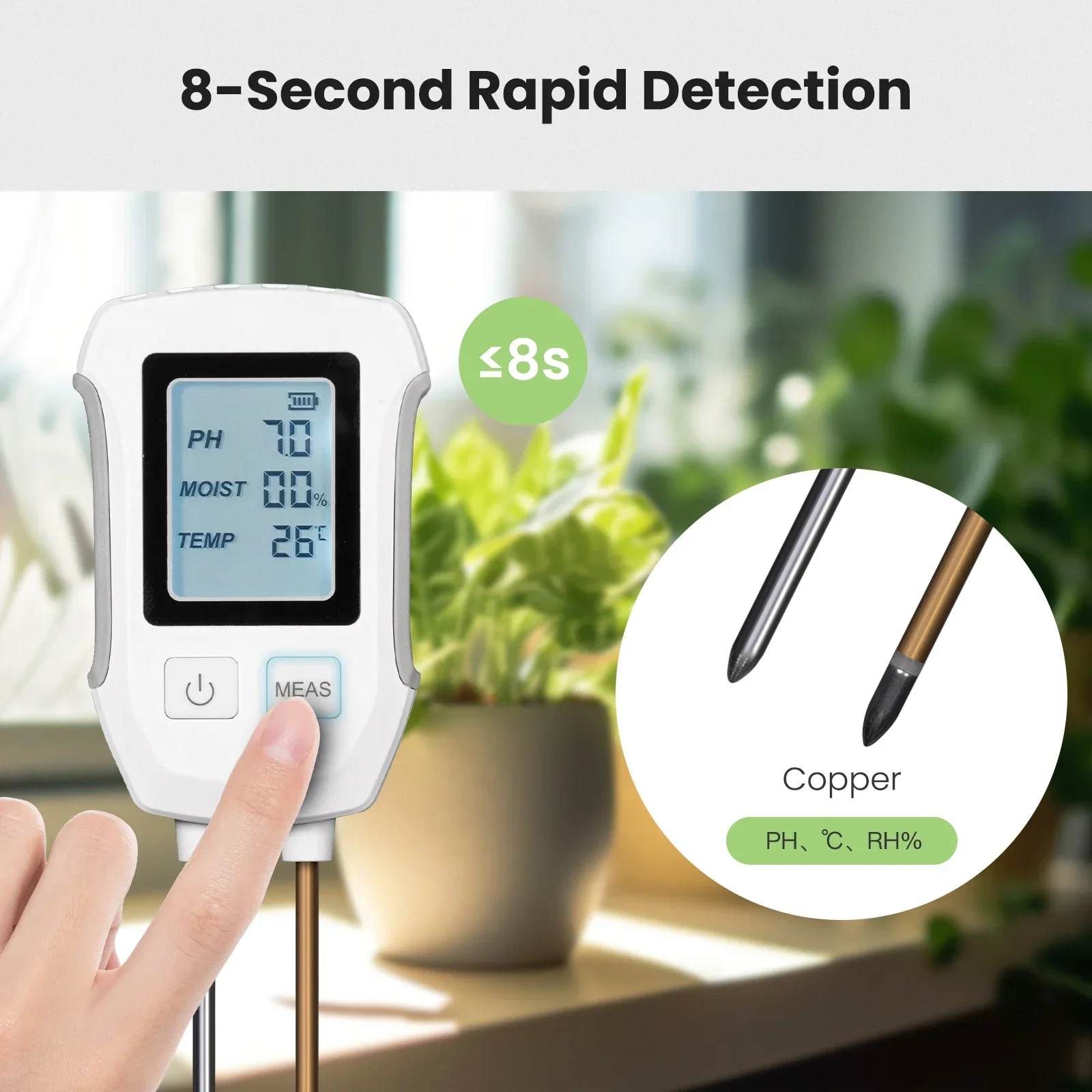 MOES-Detector de PH del suelo 3 en 1, termómetro con pantalla LCD, medidor de temperatura y humedad para jardinería, plantación en maceta de flores