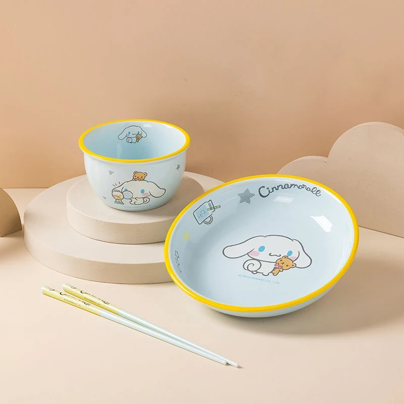 

3pcs New Cinnamoroll Ceramic Tableware girls high appearance Cute cartoon household children's bowls and chopsticks Gifts Toys
