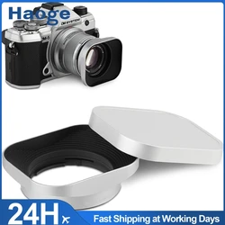 Haoge LH-OM45-W Metal Square Lens Hood with Metal cap for Olympus M.ZUIKO DIGITAL 45mm F1.8 lens Silver Bayonet Shade Hood