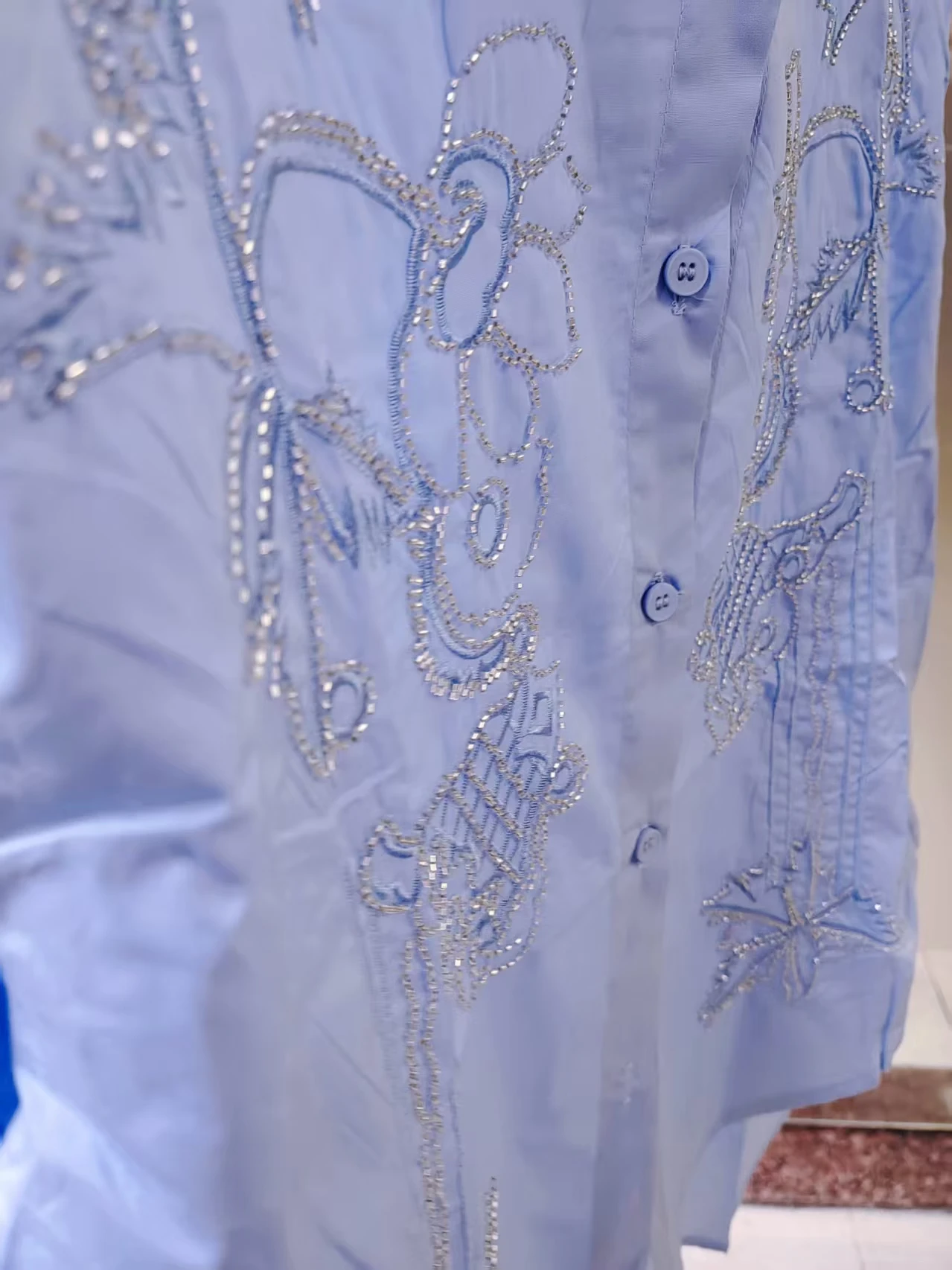 Bling Pailletten Stickerei Party Shirts & Blusen für Damen Bluse aus reiner Baumwolle Mädchen Damen Mittellanges Freizeithemd Camisas