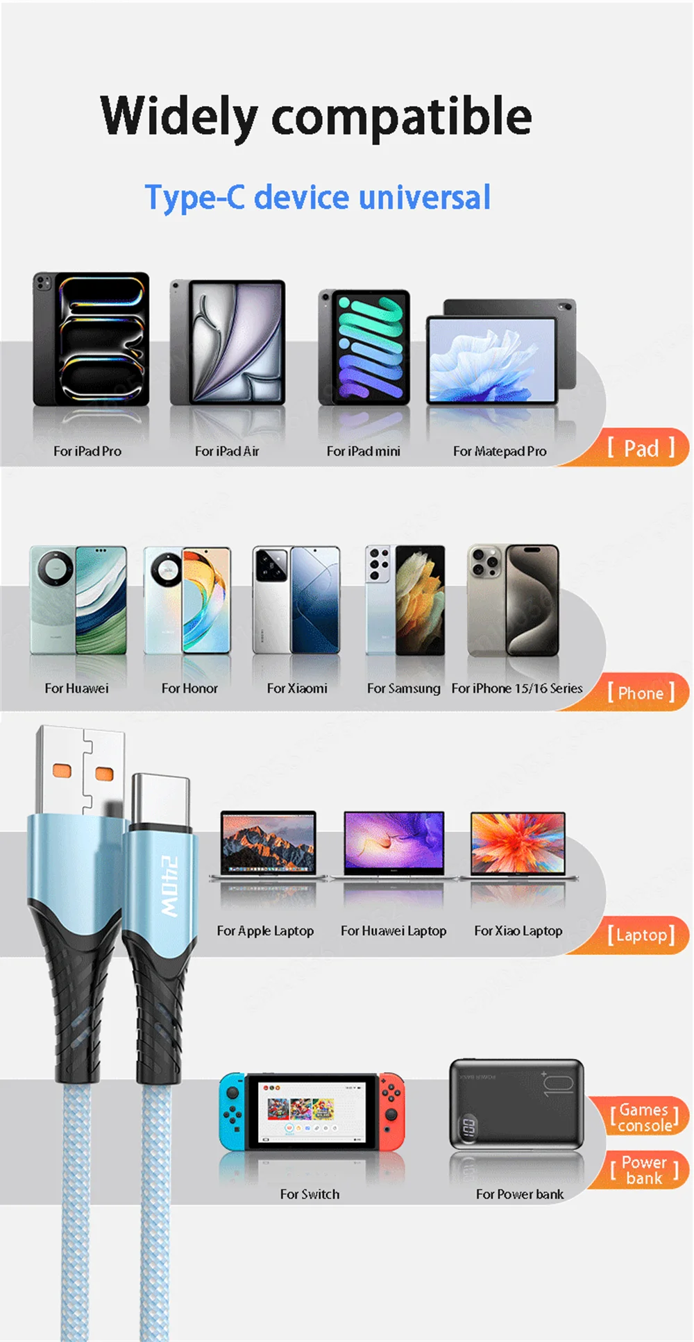 NNBILI 240W 5A Fast Charge USB A to Type C Quick Charge Cable For Samsung S26 Realme Xiaomi Huawei OPPO OnePlus Phone Data Cable