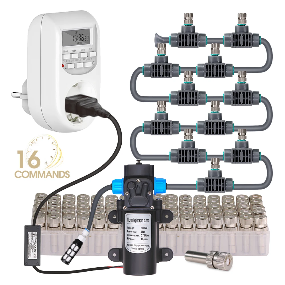 0.15mm System chłodzenia mgłą niskociśnieniowy 45W zestaw pompy samozasysający zasilacz 110-240V usuwanie pyłu rośliny ogrodowe podlewania