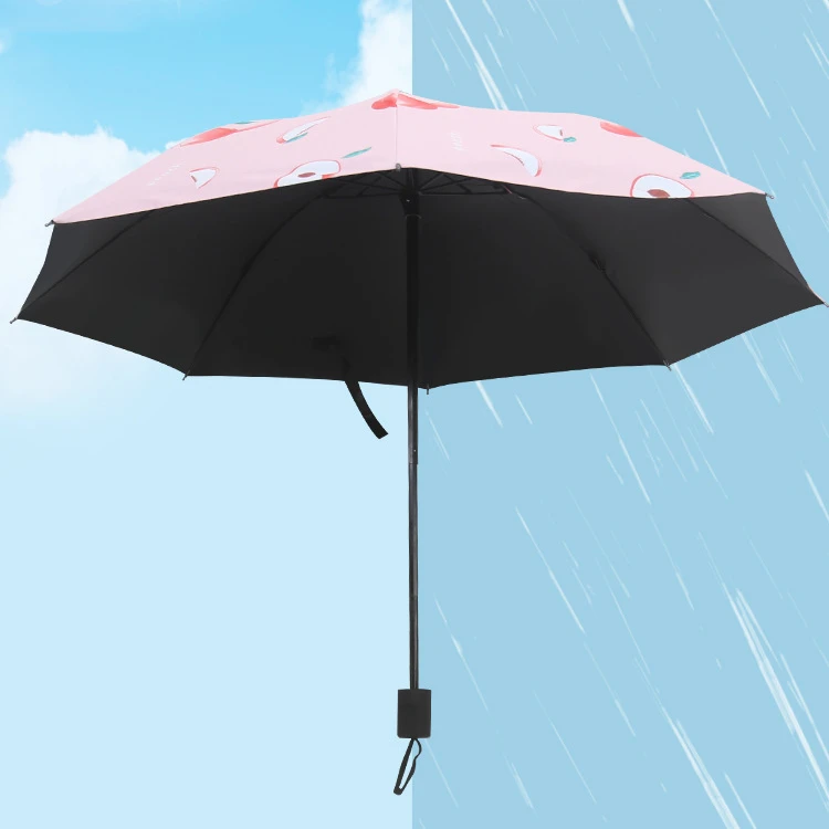 Ins Small Fresh Fruit Sun / Rain Double Use Umbrella Women Shopping Work Kid Go To School UV-proof 3-Fold 8-Bone Manual Umbrella