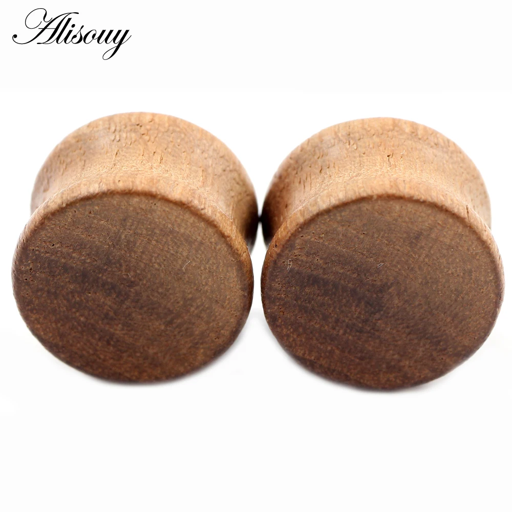 Alisouy 2PCS 8-30mm Concave Surface Natural Wood Round Ear Tunnels Plugs Expander Stretcher Gauges Earring Piercing Body Jewelry