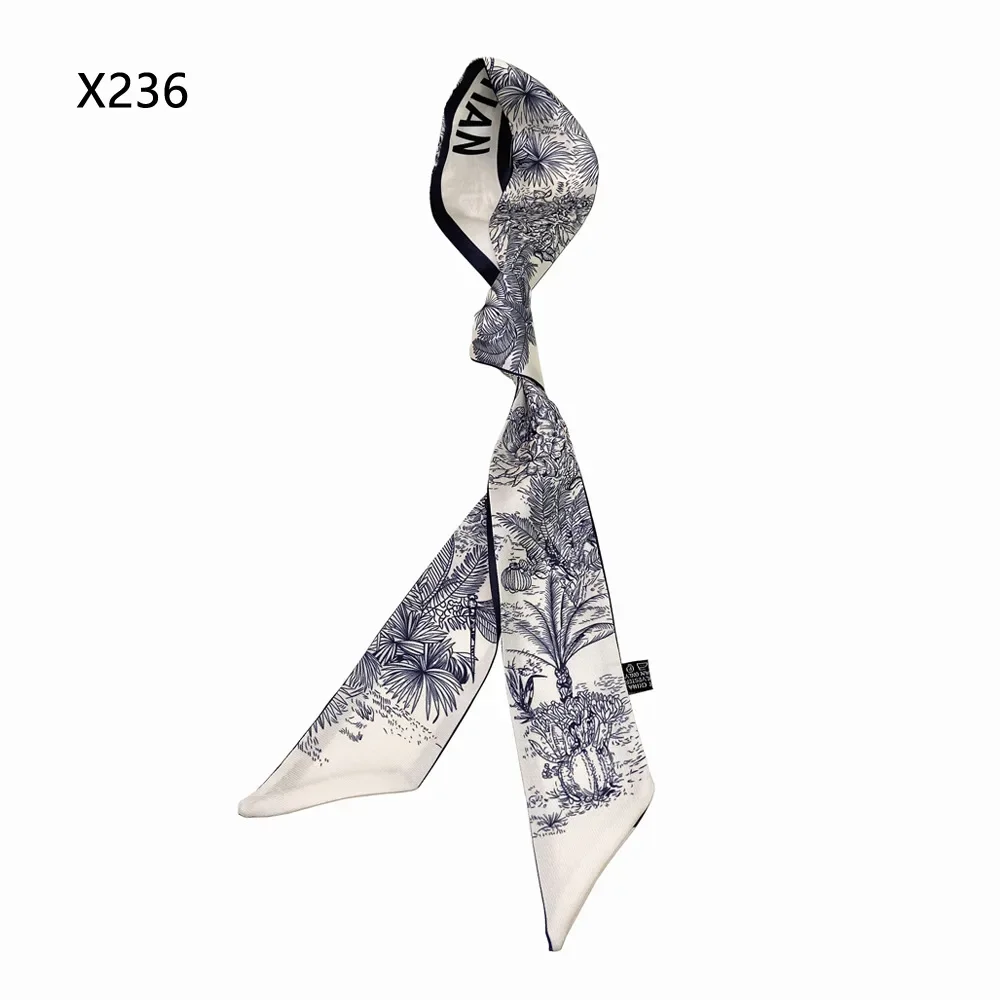 Spring Luxry Design Women Silk  Ribbon Scarf Handbag Handle Wrap Bag Ribbon Scarf Women Girls Head Hair Wrist Ribbon Scarf