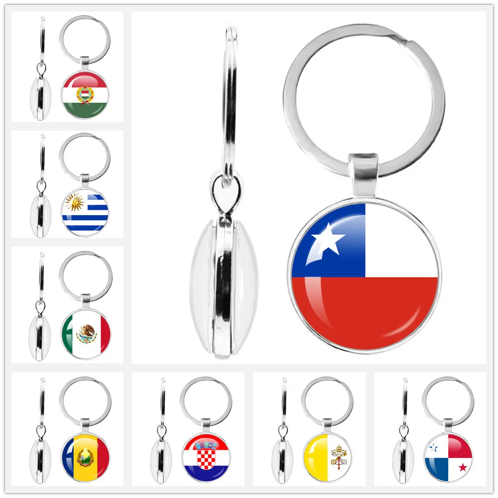 Malta Zambia Zimbabwe Latvia Armenia Azerbaijan Saudi Arabia UAE Morocco Double-Sided Glass Cabochon National Flag Keychain Gift