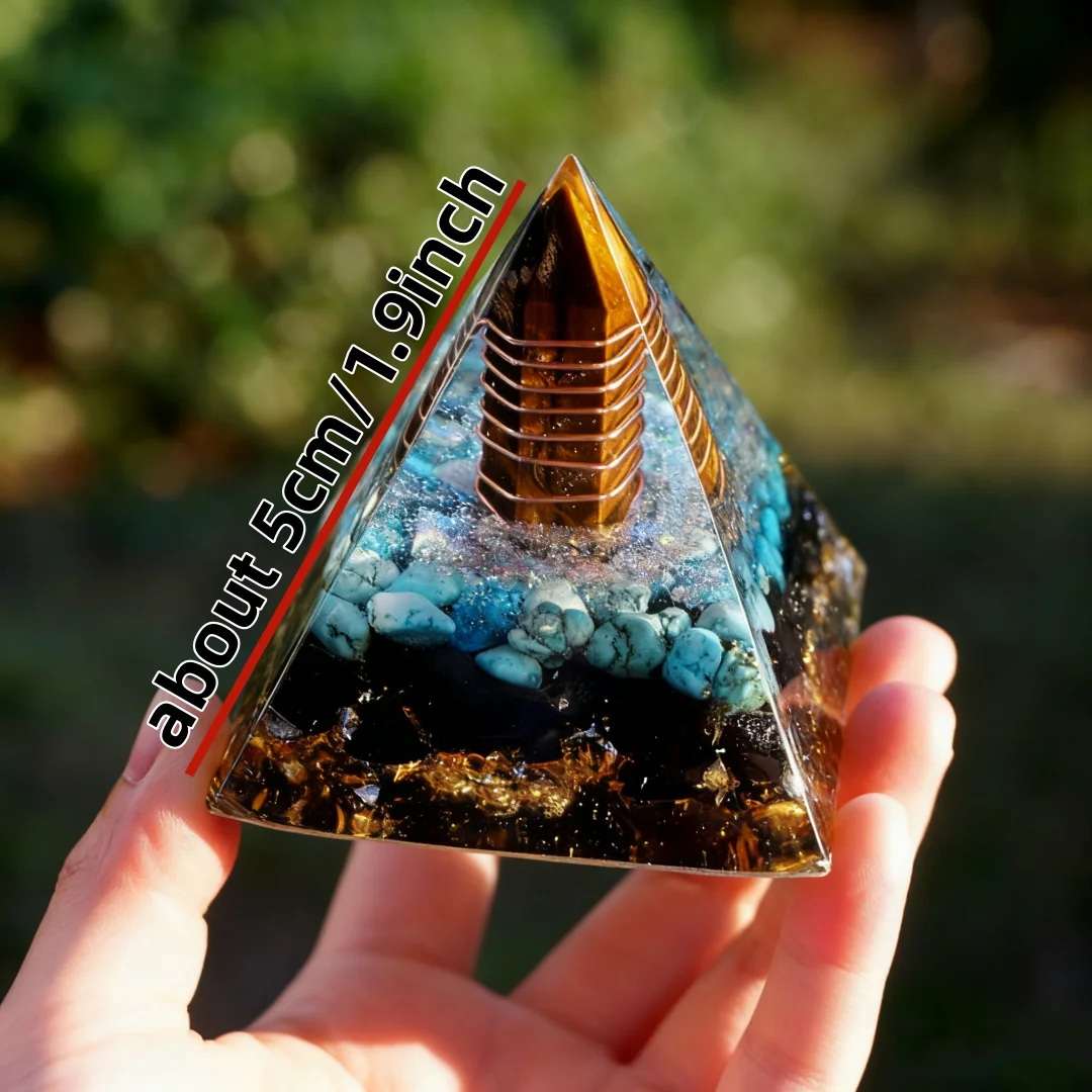 1 Stück Orgonit-Pyramide Tigerauge-Steine, Türkis mit Obsidian, Kupfer-Orgon-Pyramid-Kristall, Orgonit-Pyramide – Detail 2