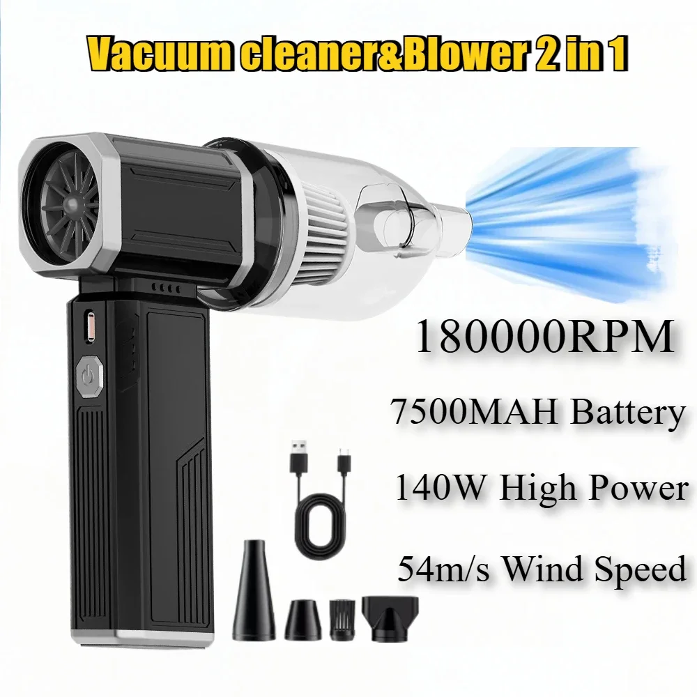 180000RPM Violent Fan Brushless Turbo Jet Blower Big Winds 54m/s 7500MAH Powerful Air Blower Vacuum Dust Cleaner Type-C Charging