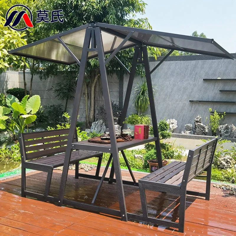 HW-19 Outdoor Pavilion Villa Patio Terrace Carbonized Wood Shade Room Garden One-piece Table and Chair