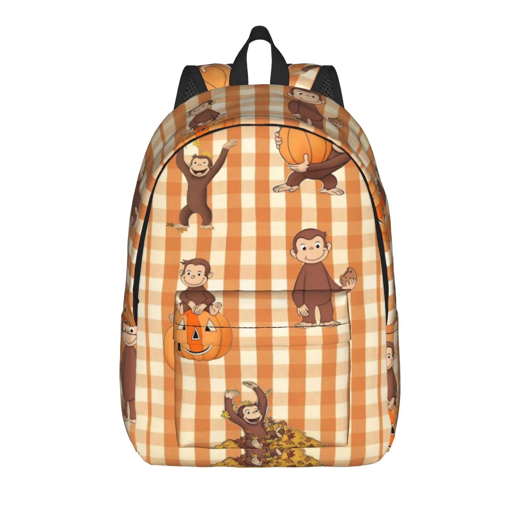 Halloween Curious George Checkered(1) Backpack  Unisex Polyester Workout Backpacks Large Novelty High School Bags Rucksack