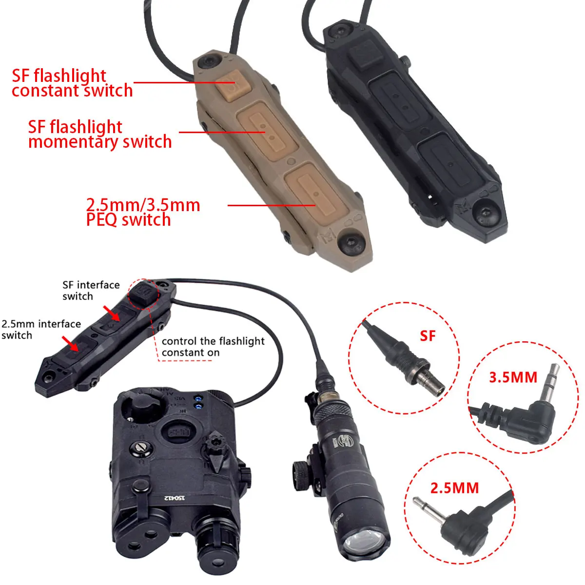 

Тактический фонарик Mlok Keymod DBAL A2 PEQ 15 NGAL MAWL, оружие Scout Light Boost, дистанционный двойной функциональный переключатель, вилка 2,5 мм/SF