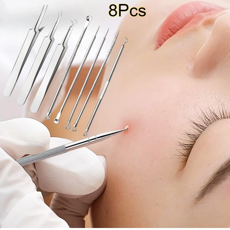 8 unids/set abrazadera de celda afilada agujas para acné eliminar puntos negros pinzas para acné uso doméstico herramientas de belleza para el cuidado de la piel venta al por mayor de acero inoxidable