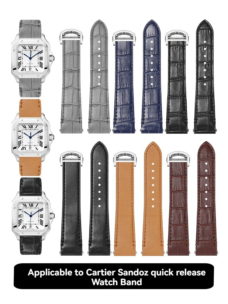 21mm 19mm Quick-Release Leather Watch Strap For Cartier Santos WSSA0010 WSSA0009 WSSA0029 Crocodile Pattern Genuine Leather Men