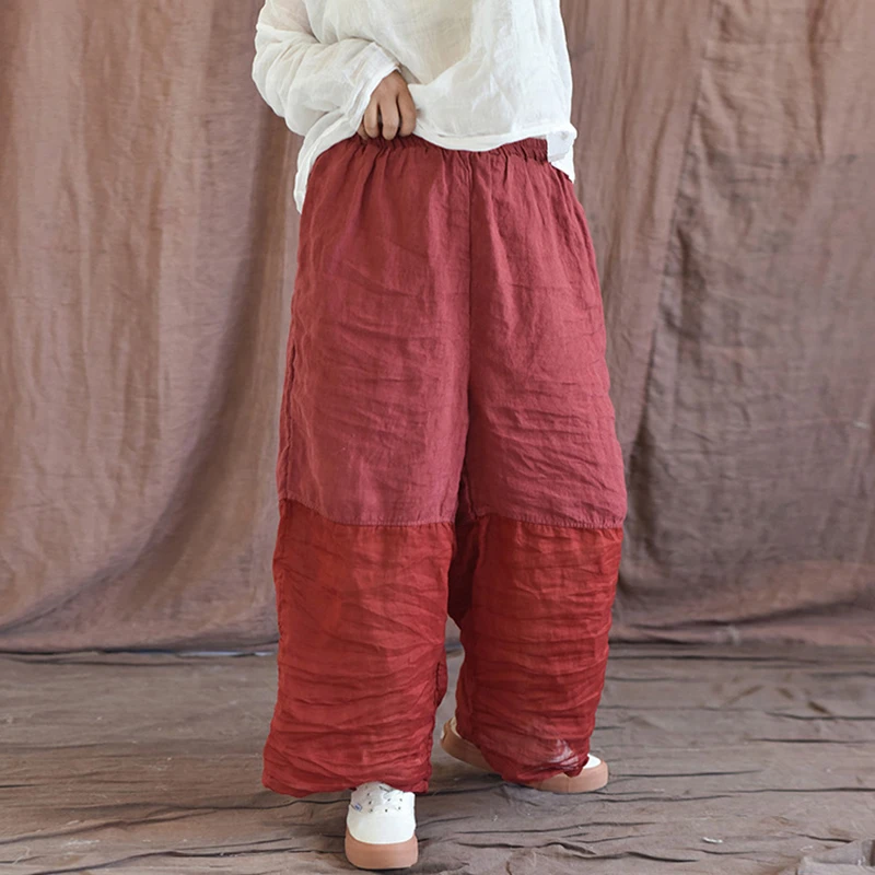 Women Cotton Linen Casual Pants New Arrival 2025 Summer Vintage Style Patchwork Loose Comfortable Female Trousers M669
