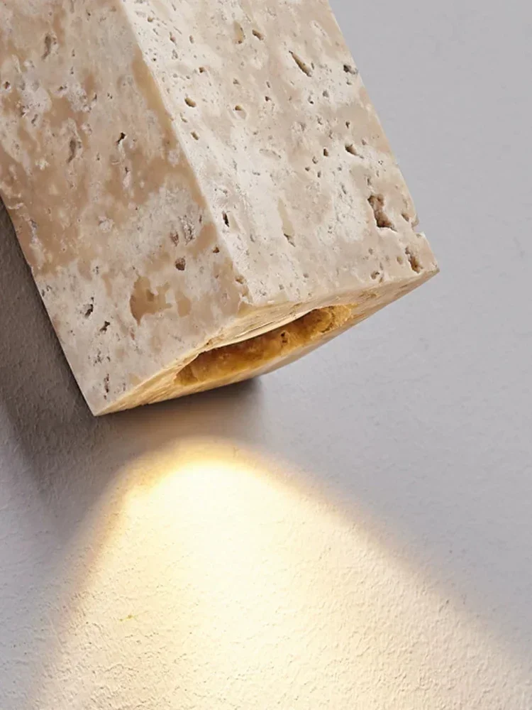 Retro Long Yellow Cave Stone Wall Lamp Stone Bedroom Bedside Cream Style High-end Home Decoration Stair Aisle Light LED image 5