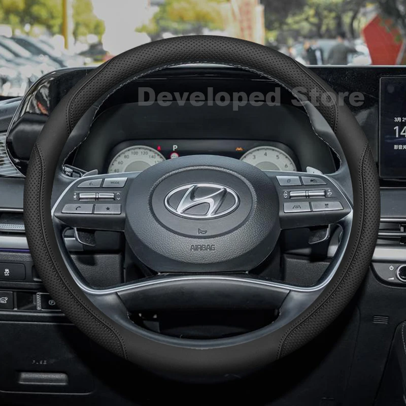 Leather Car Steering Wheel Cover For Hyundai Staria US4 2022-2026 Anti slip Auto Steering Wheel fit Hyundai Tucson Accessories