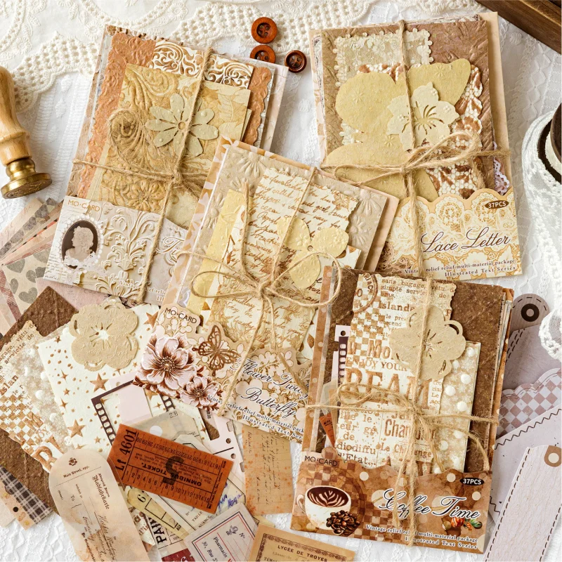 

Card Lover 37 Pcs [Floating Text Series] Retro Themed Handbag Relief Material Paper Special Deco Paper Sticker Scrapbook Kit
