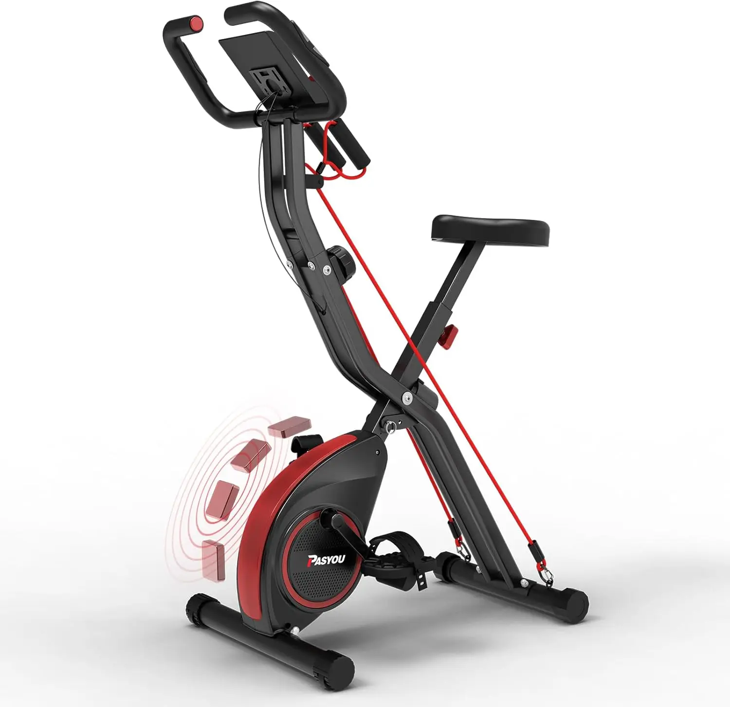 Bicicleta estática plegable 4 en 1, bicicletas cardio estacionarias para el hogar con resistencia magnética silenciosa de 16 niveles, ciclismo en interiores ajustable