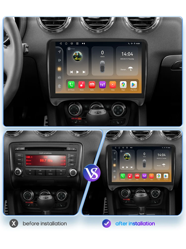 Hizpo Smart Car Intelligente Systeme für Audi TT MK2 8J 2006 - 2014 Auto-Multimedia-GPS 2Din 4G Carplay mit Qualcomm Snapdragon6115